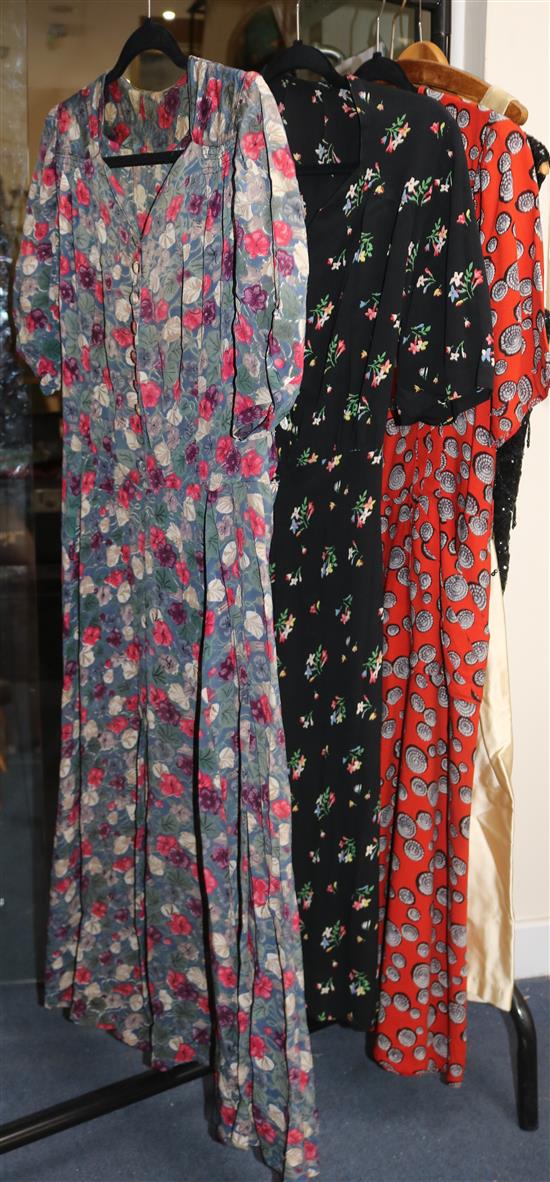 Two 1930s crepe day dresses and another